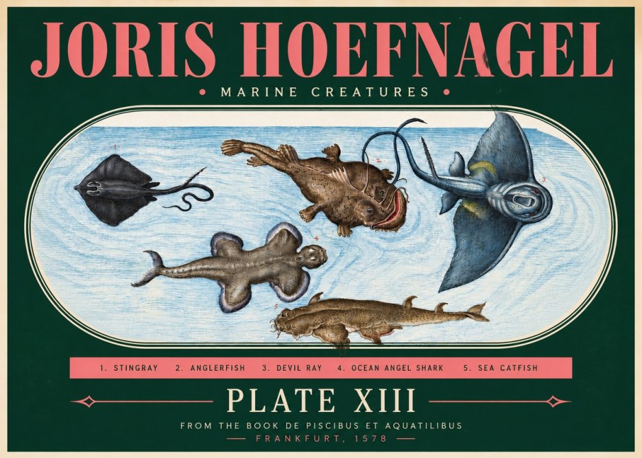 Joris Hoefnagel Marine Creatures Plate Xiii No3 - Affiche