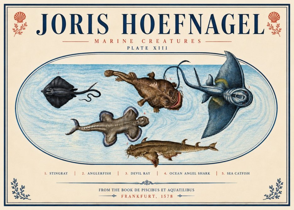 Joris Hoefnagel Marine Creatures Plate Xiii No4 - Affiche
