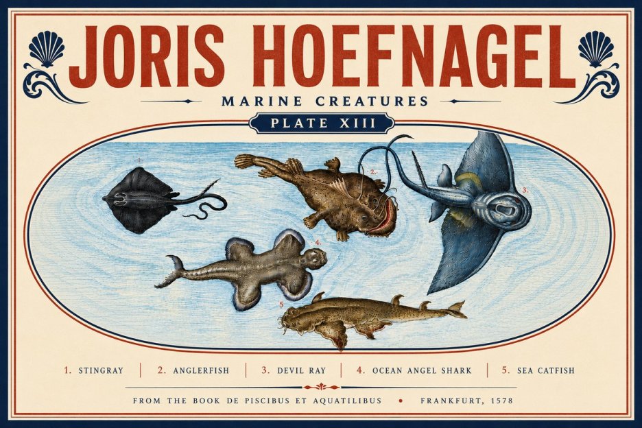 Joris Hoefnagel Marine Creatures Plate Xiii No6 - Affiche