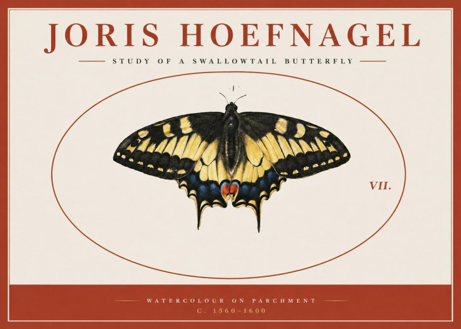 Joris Hoefnagel Study of a Swallowtail Butterfly No3 - Affiche