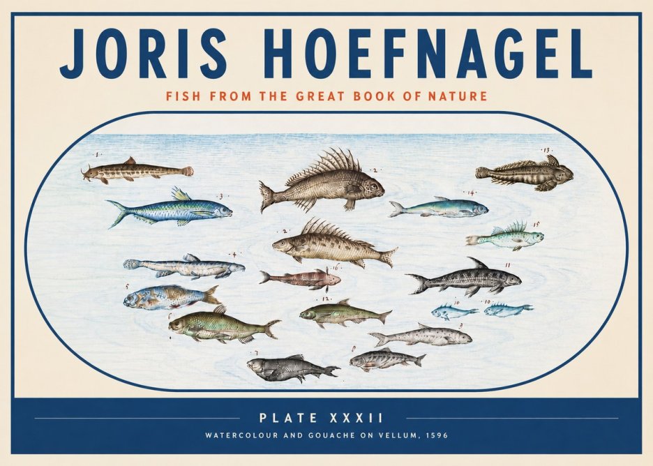 Joris Hoefnagel Fish from the Great Book of Nature No3 - Affiche