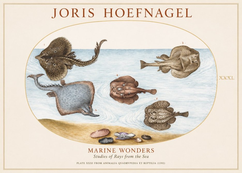 Joris Hoefnagel Studies of Rays and Shells No2 - Affiche