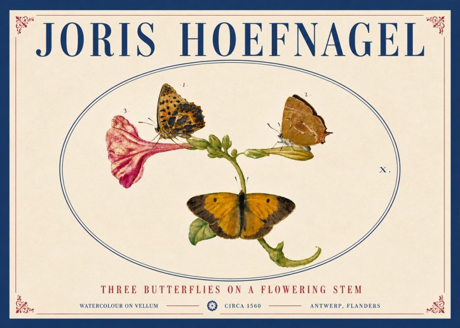 Joris Hoefnagel Three Butterflies on a Flowering Stem No5 - Affiche