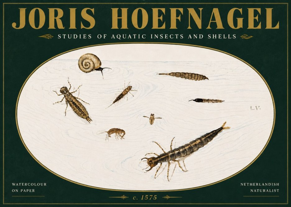Joris Hoefnagel Studies of Aquatic Insects and Shells No5 - Affiche