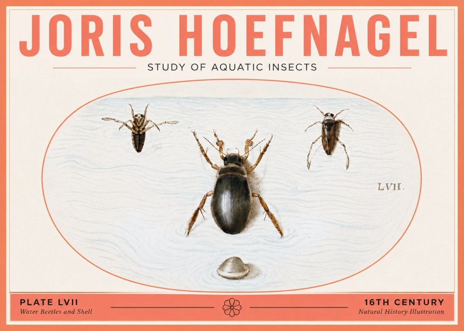 Joris Hoefnagel Water Beetles and Shell No5 - Affiche