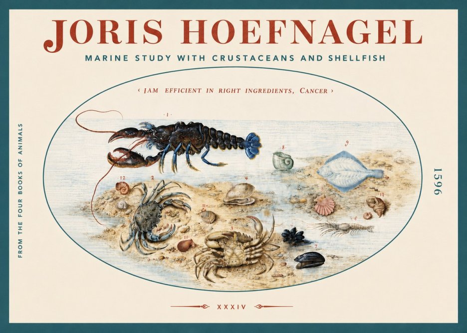 Joris Hoefnagel Marine Study with Crustaceans and Shellfish No3 - Affiche