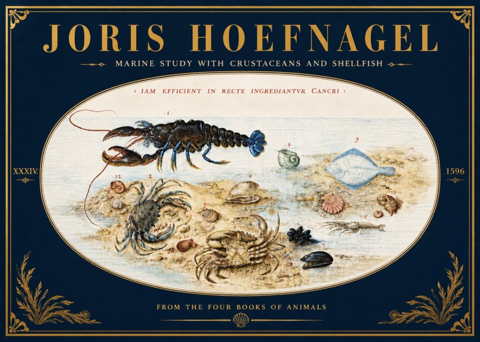Joris Hoefnagel Marine Study with Crustaceans and Shellfish No6 - Affiche