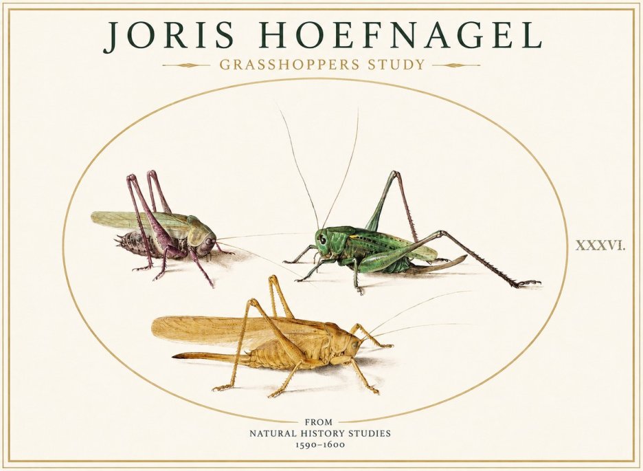Joris Hoefnagel Grasshoppers Study No1 - Affiche