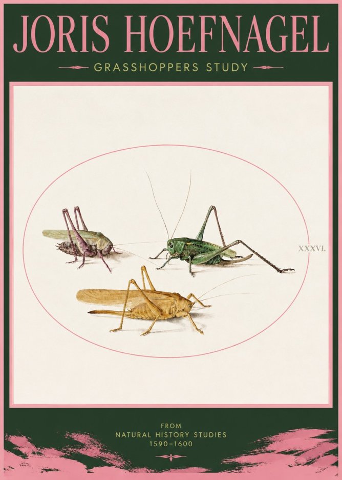 Joris Hoefnagel Grasshoppers Study No2 - Affiche
