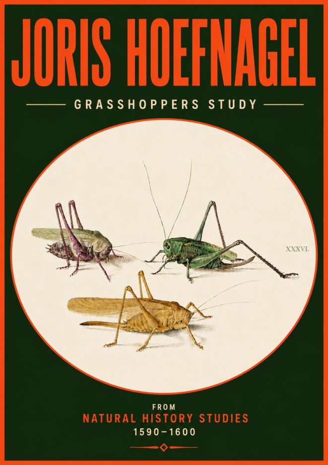 Joris Hoefnagel Grasshoppers Study No4 - Affiche
