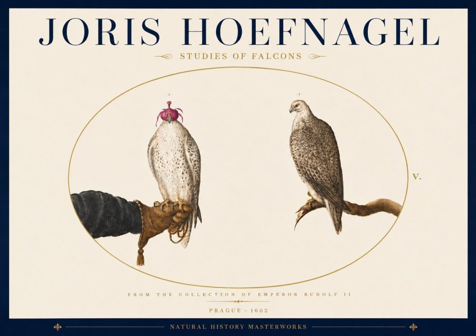 Joris Hoefnagel Studies of Falcons No5 - Affiche