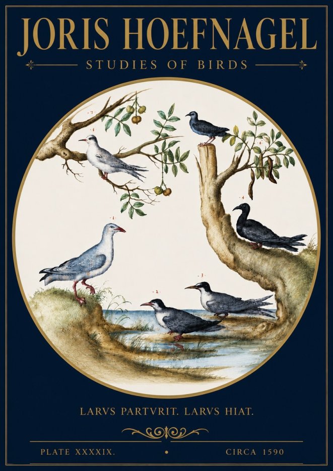 Joris Hoefnagel Studies of Birds II No4 - Affiche