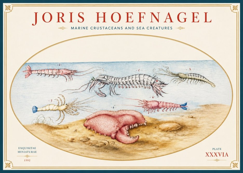 Joris Hoefnagel Marine Crustaceans and Sea Creature No3 - Affiche