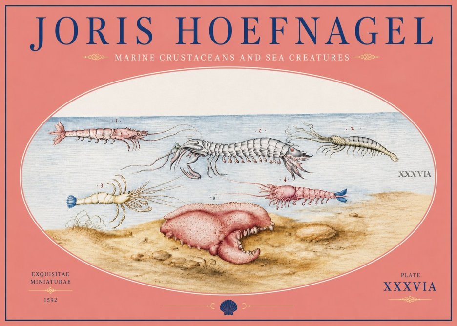 Joris Hoefnagel Marine Crustaceans and Sea Creature No4 - Affiche