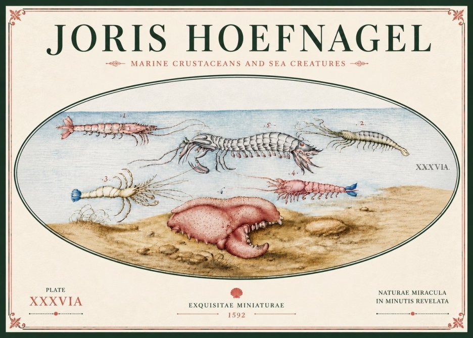 Joris Hoefnagel Marine Crustaceans and Sea Creature No6 - Affiche