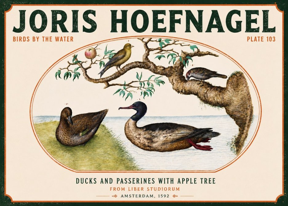 Joris Hoefnagel Ducks and Passerines with Apple Tree No4 - Affiche