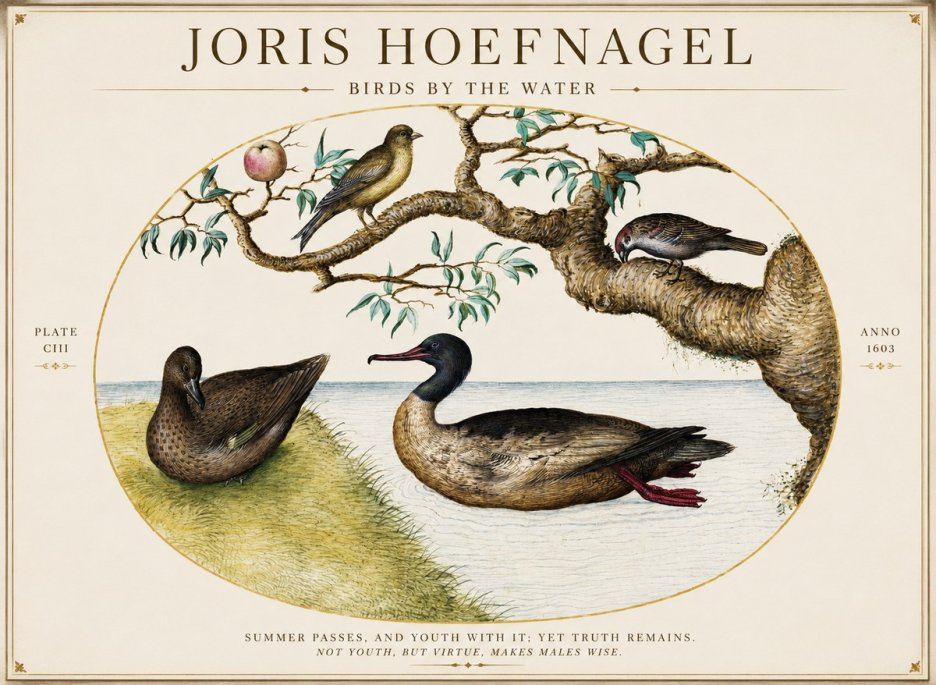 Joris Hoefnagel Ducks and Passerines with Apple Tree No5 - Affiche