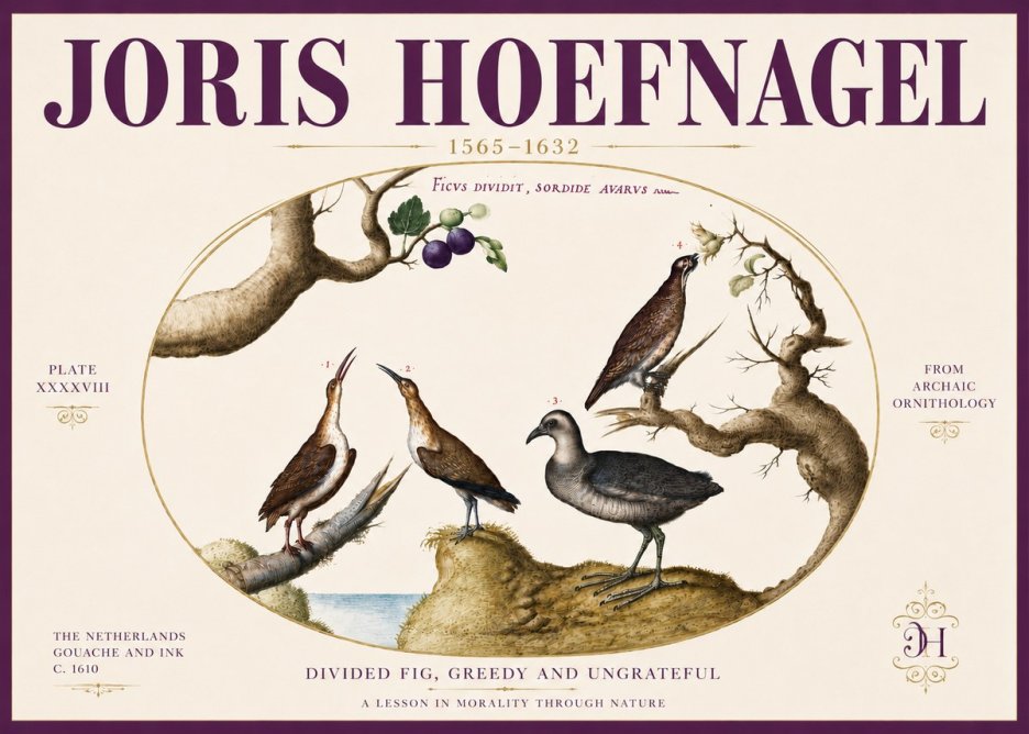 Joris Hoefnagel Birds from the Four Parts of the World No6 - Affiche