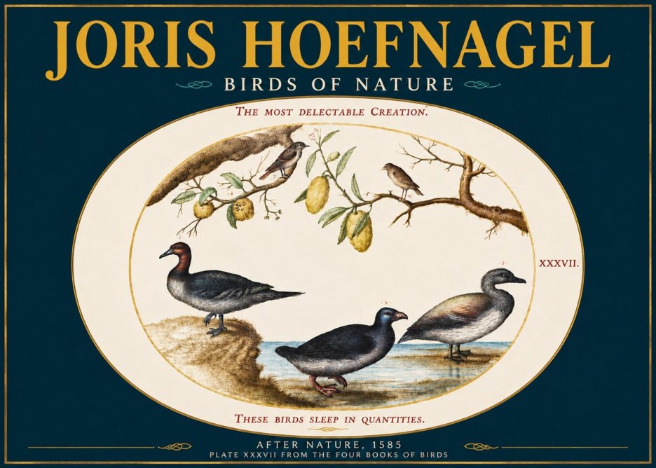 Joris Hoefnagel Plate Xxxvii from the Four Books of Birds No4 - Affiche