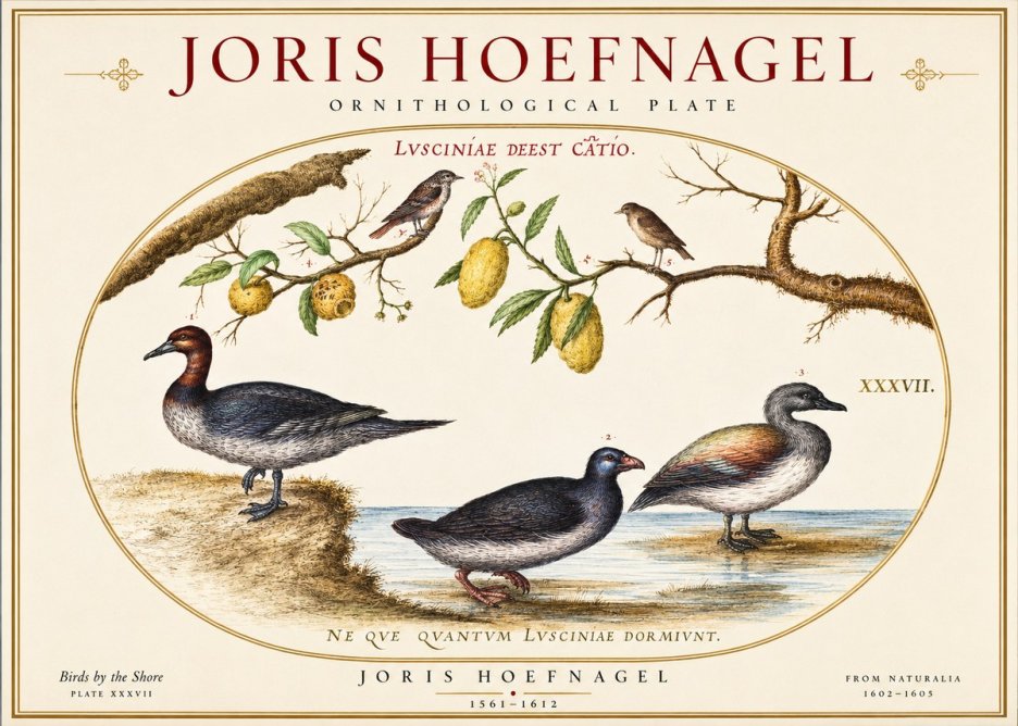 Joris Hoefnagel Plate Xxxvii from the Four Books of Birds No6 - Affiche