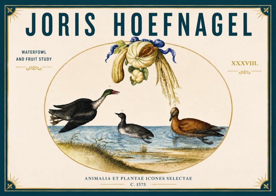 Joris Hoefnagel Waterfowl and Fruit Study No5 - Affiche