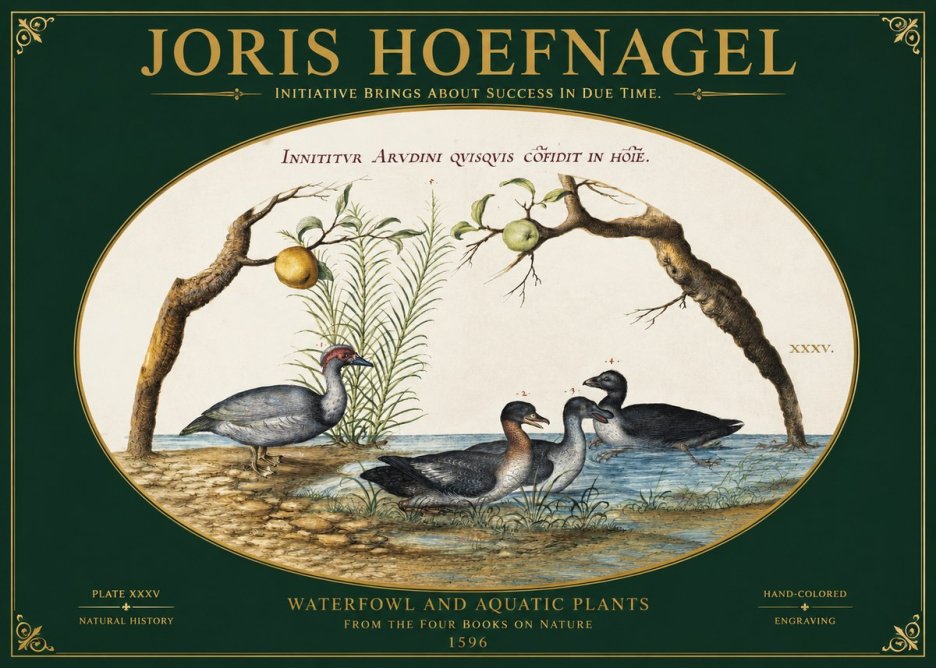Joris Hoefnagel Waterfowl and Aquatic Plants No2 - Affiche