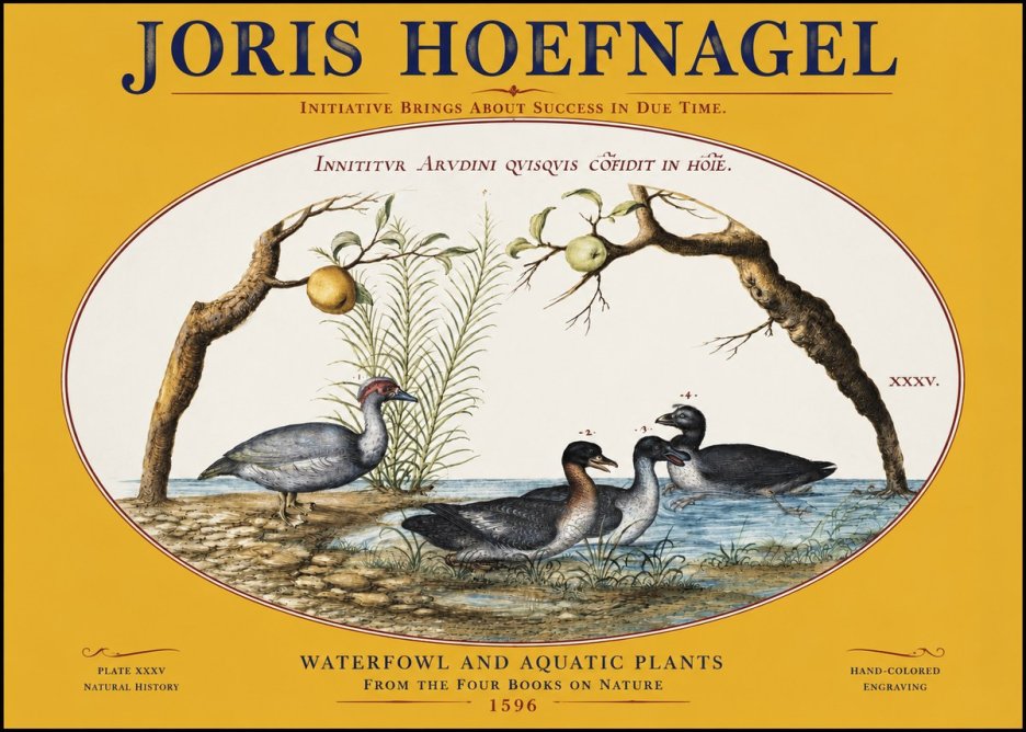 Joris Hoefnagel Waterfowl and Aquatic Plants No3 - Affiche