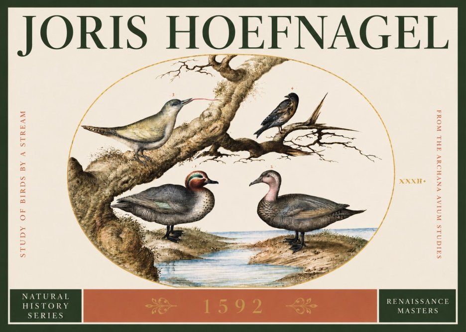 Joris Hoefnagel Study of Birds by a Stream No2 - Affiche