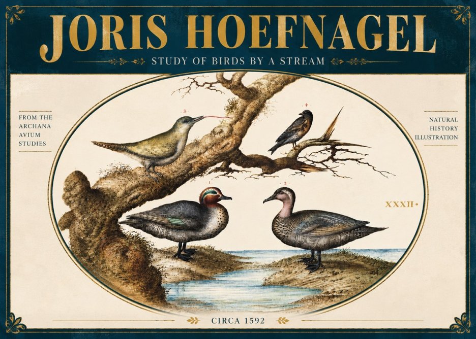 Joris Hoefnagel Study of Birds by a Stream No5 - Affiche