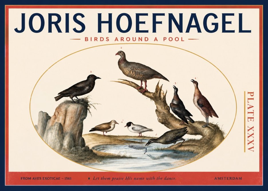 Joris Hoefnagel Birds Around a Pool No2 - Affiche