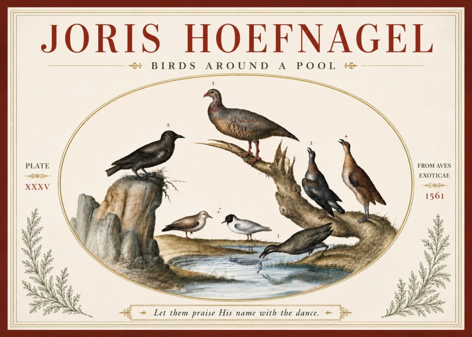 Joris Hoefnagel Birds Around a Pool No4 - Affiche