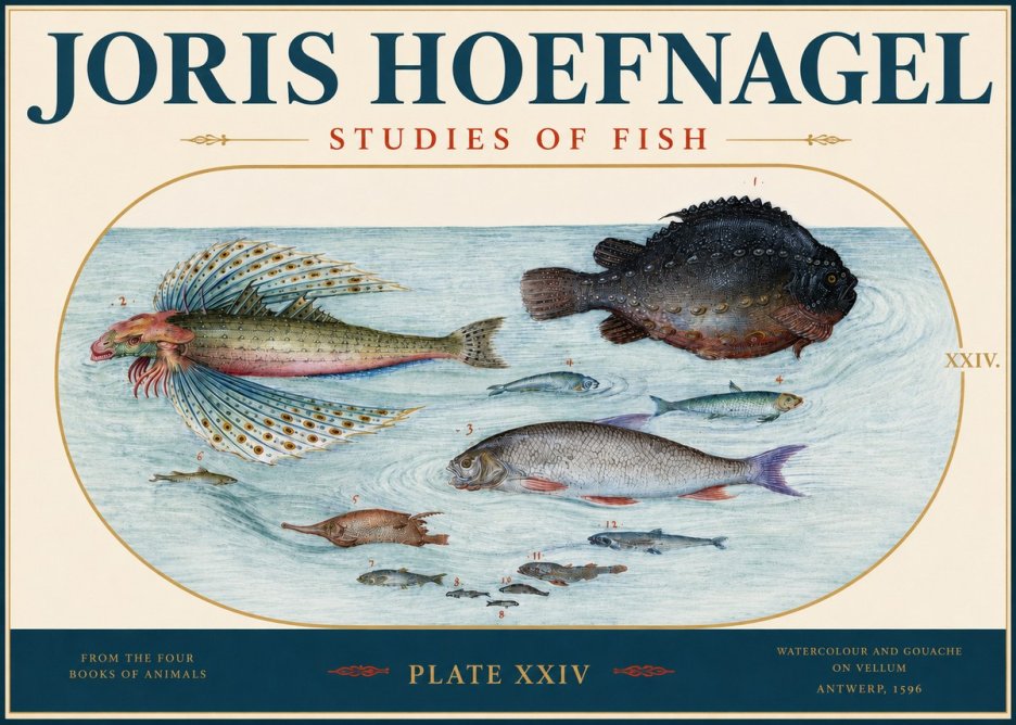 Joris Hoefnagel Studies of Fish II No3 - Affiche