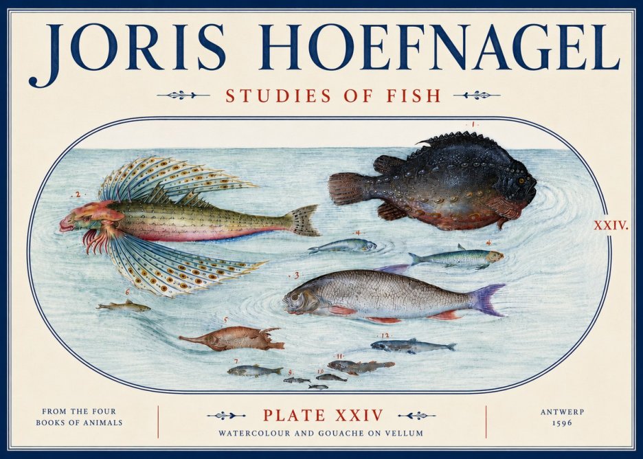 Joris Hoefnagel Studies of Fish II No6 - Affiche