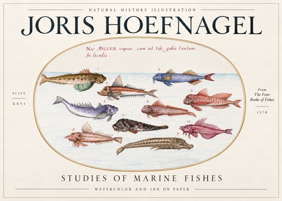 Joris Hoefnagel Studies of Marine Fishes No3 - Affiche