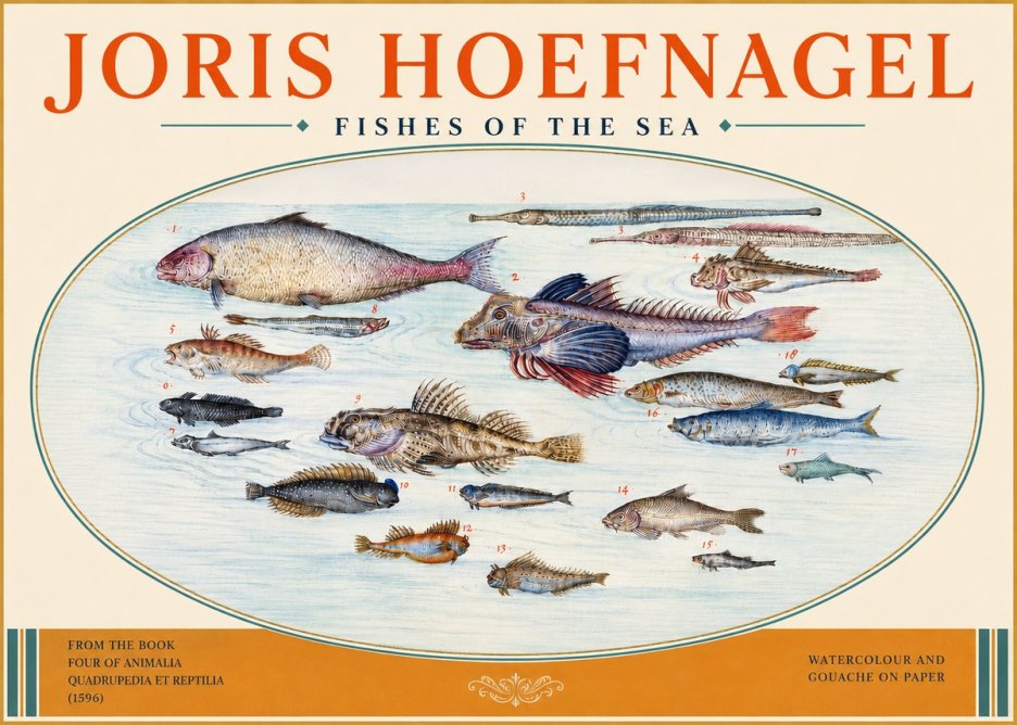 Joris Hoefnagel Fishes of the Sea III No3 - Affiche