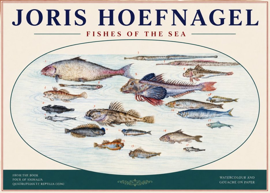 Joris Hoefnagel Fishes of the Sea III No4 - Affiche