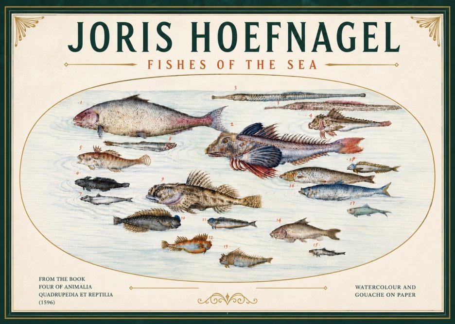 Joris Hoefnagel Fishes of the Sea III No6 - Affiche