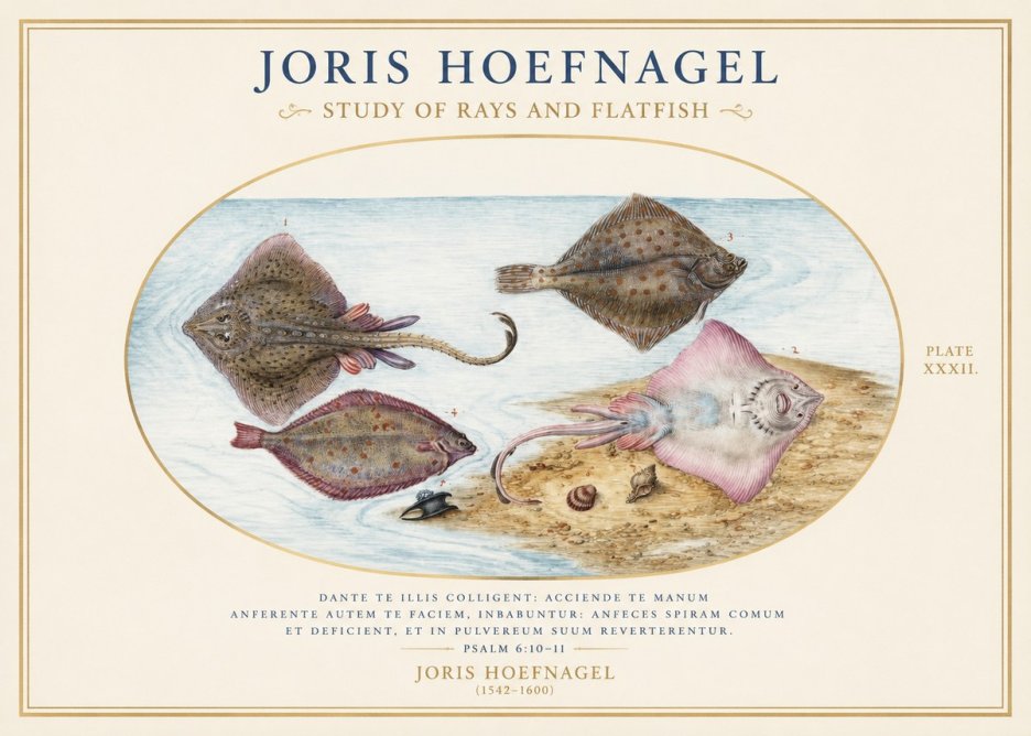 Joris Hoefnagel Study of Rays and Flatfish No1 - Affiche