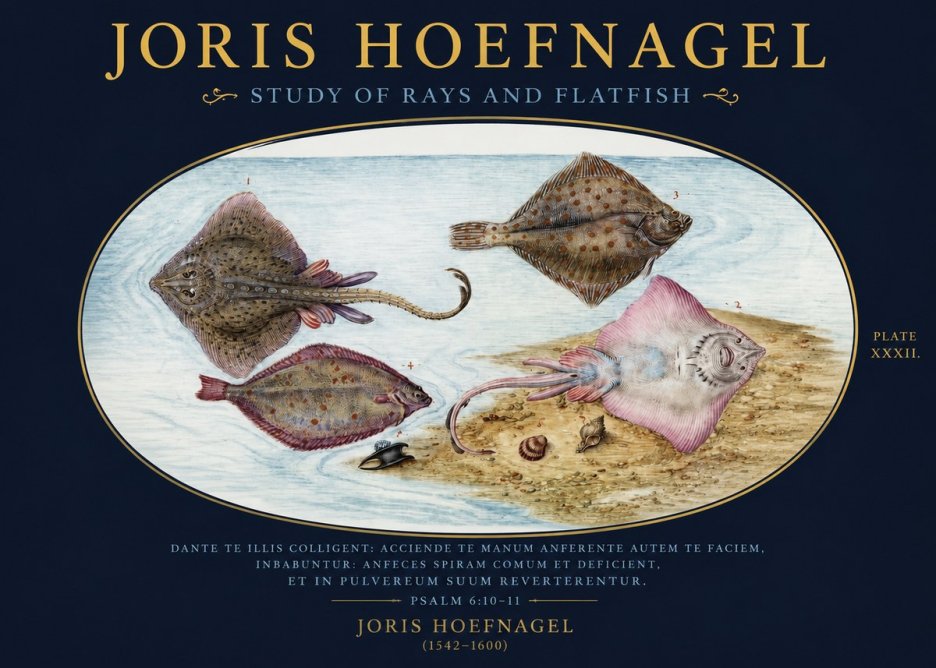 Joris Hoefnagel Study of Rays and Flatfish No2 - Affiche