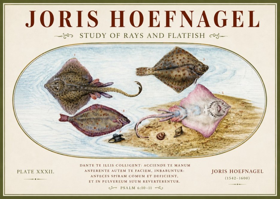 Joris Hoefnagel Study of Rays and Flatfish No4 - Affiche