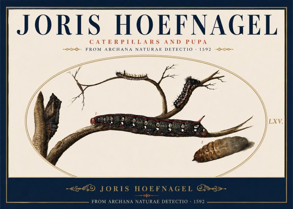 Joris Hoefnagel Caterpillars and Pupa No5 - Affiche