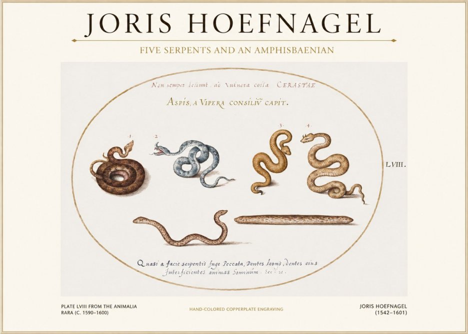 Joris Hoefnagel Five Serpents and an Amphisbaenian No1 - Affiche