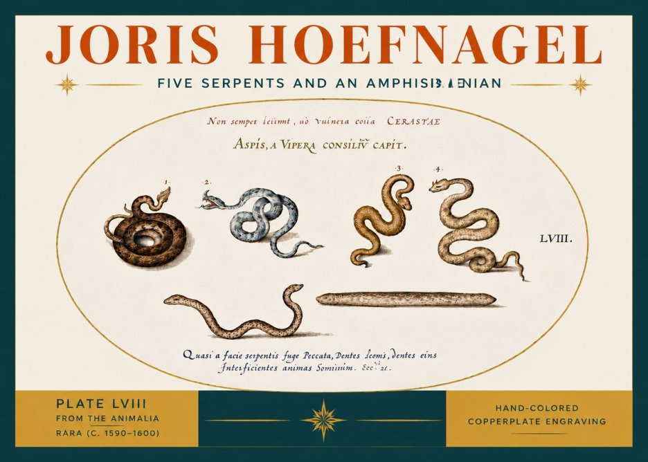 Joris Hoefnagel Five Serpents and an Amphisbaenian No6 - Affiche