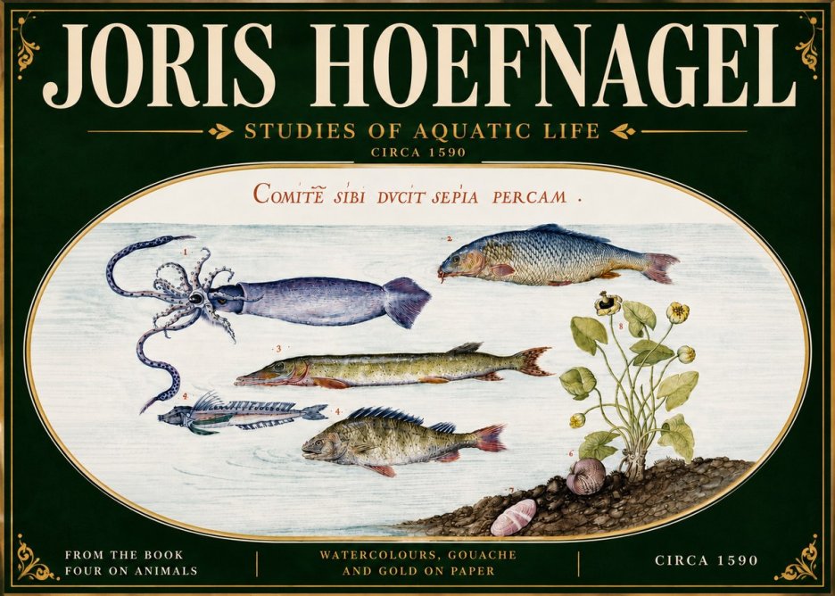 Joris Hoefnagel Comitẽ Sibi Ducit Sepia Percam. No6 - Affiche