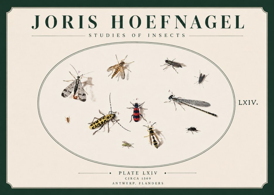 Joris Hoefnagel Studies of Insects - Plate Lxiv No3 - Affiche