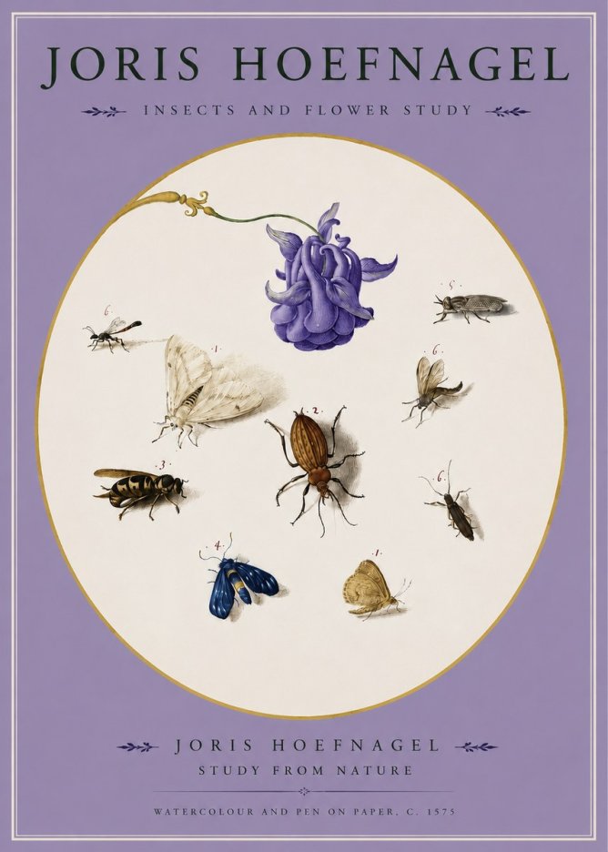 Joris Hoefnagel Studies of Insects and Flowers No3 - Affiche