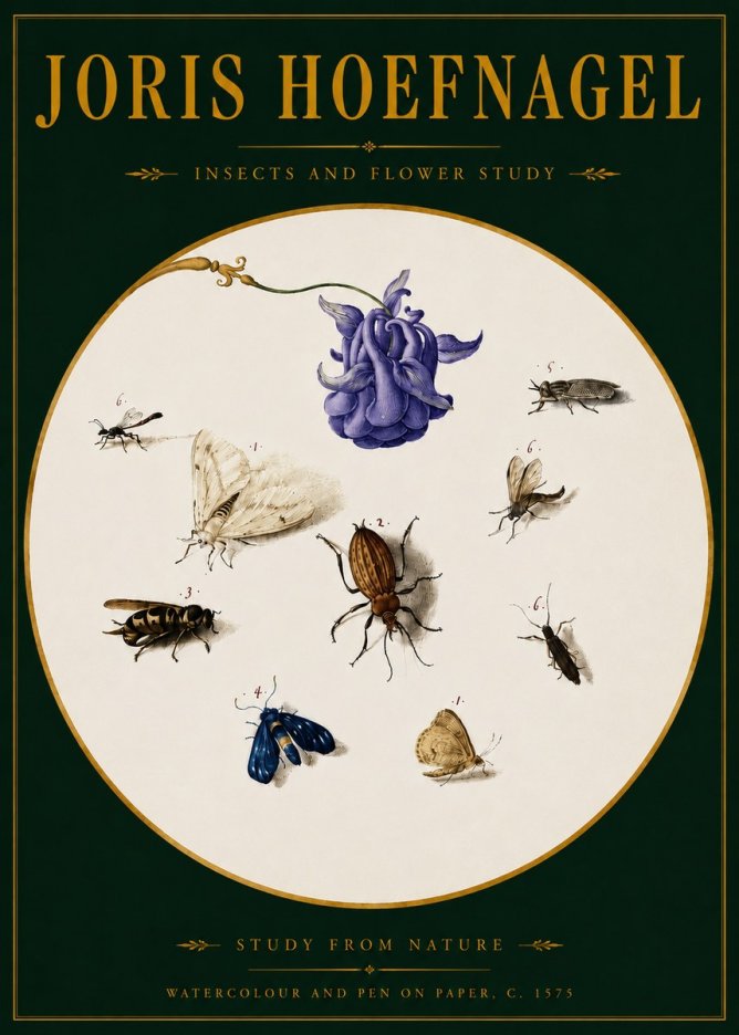 Joris Hoefnagel Studies of Insects and Flowers No4 - Affiche