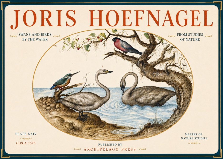 Joris Hoefnagel Swans and Birds by the Water No4 - Affiche