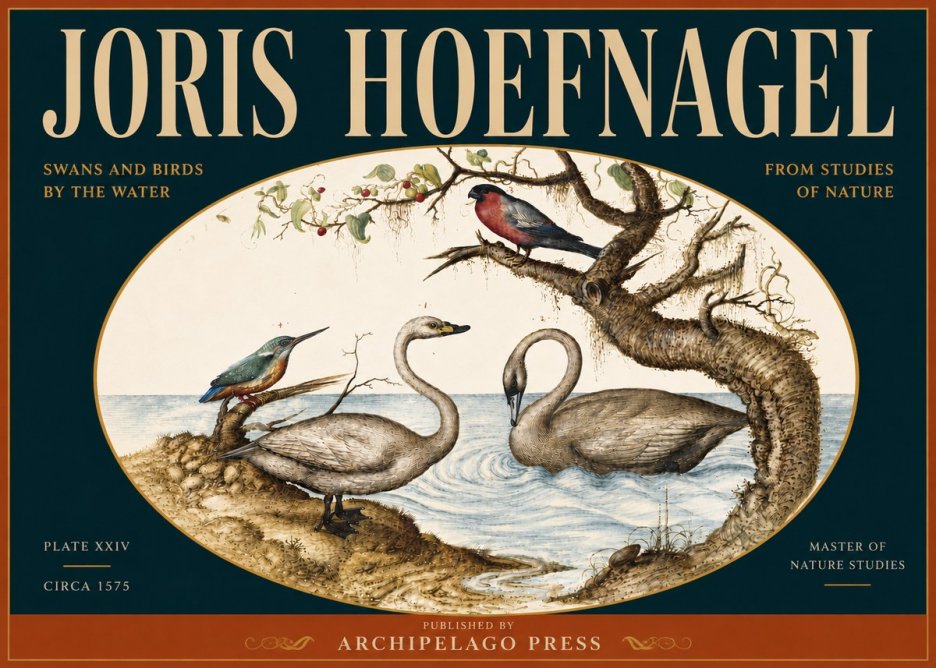 Joris Hoefnagel Swans and Birds by the Water No5 - Affiche
