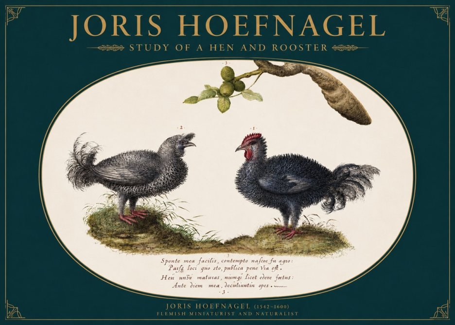 Joris Hoefnagel Study of a Hen and Rooster No2 - Affiche